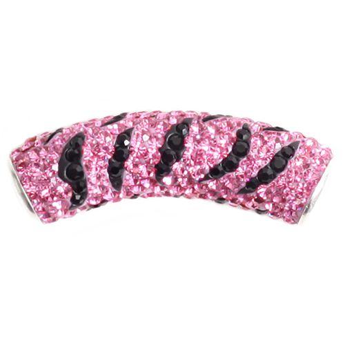 Pave Curved 36mm Bling Tube Bead - Pink Tiger (1 piece) - Too Cute Beads