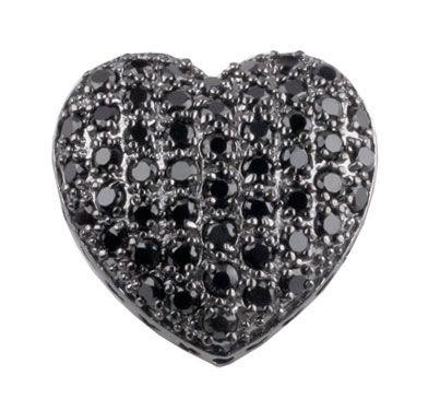 Bead Thru Heart 25mm Black Ruthenium with Jet CZ (1 Piece) - Too Cute Beads