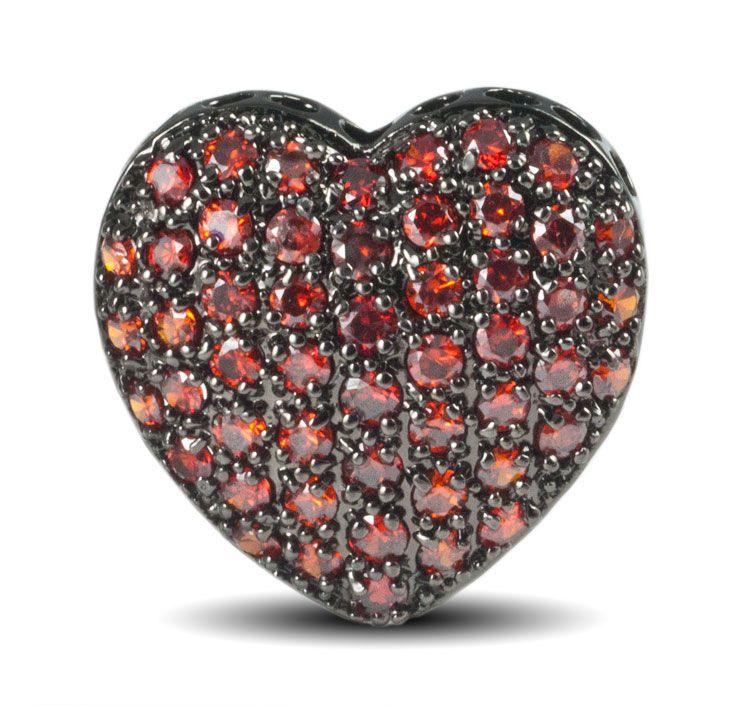 Bead Thru Heart 25mm Black Ruthenium with Indian Red CZ (1 Piece) - Too Cute Beads