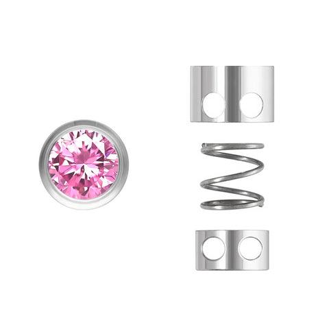 .925 Sterling Silver 2 Hole CZ Button Slider - Pink Topaz - Too Cute Beads