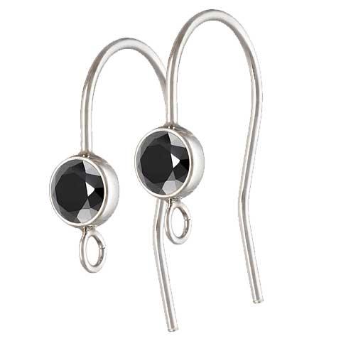 .925 Sterling Silver CZ French Wire - Jet (1 Pair)