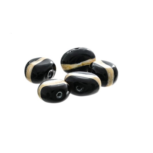 Murano Rock Beads - Black and Tan (5 Pieces) Approximately 15 x 20mm - Too Cute Beads