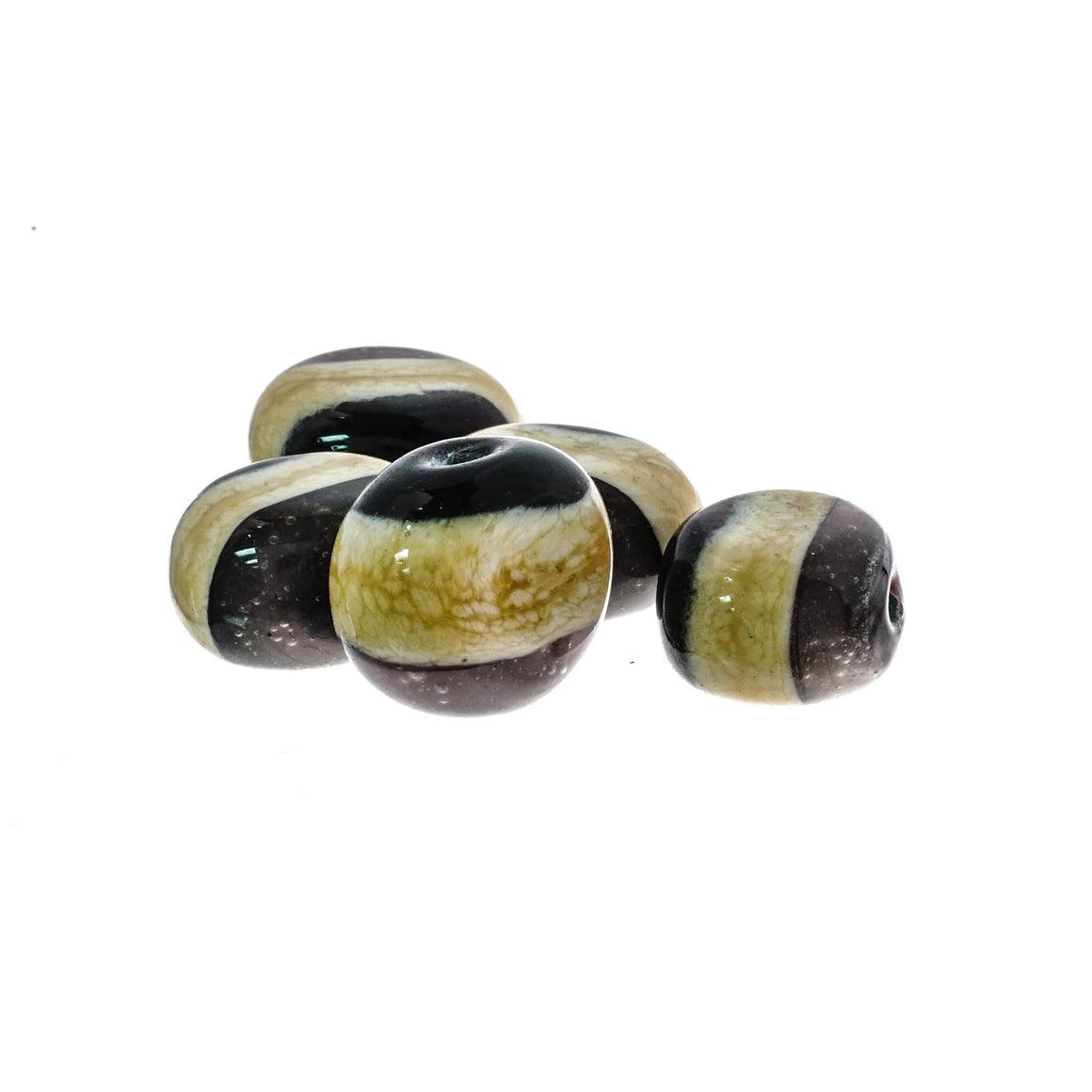 Murano Rock Beads - Black, Grey, Tan (5 Pieces) Approximately 15 x 20mm