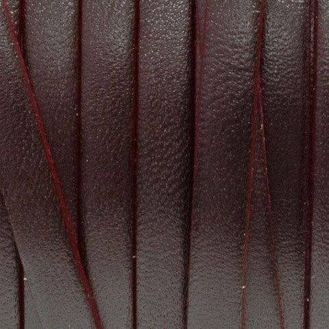 5 x 1.5mm Flat Greek Leather - Dark Brown with Red Trim (Sold by the Inch) - Too Cute Beads