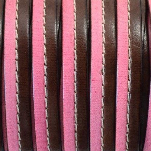 10 x 2mm two tone Flat Greek Leather - Brown and Pink (Sold by the Inch)