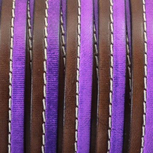 10 x 2mm two tone Flat Greek Leather - Brown and Violet (Sold by the Inch) - Too Cute Beads