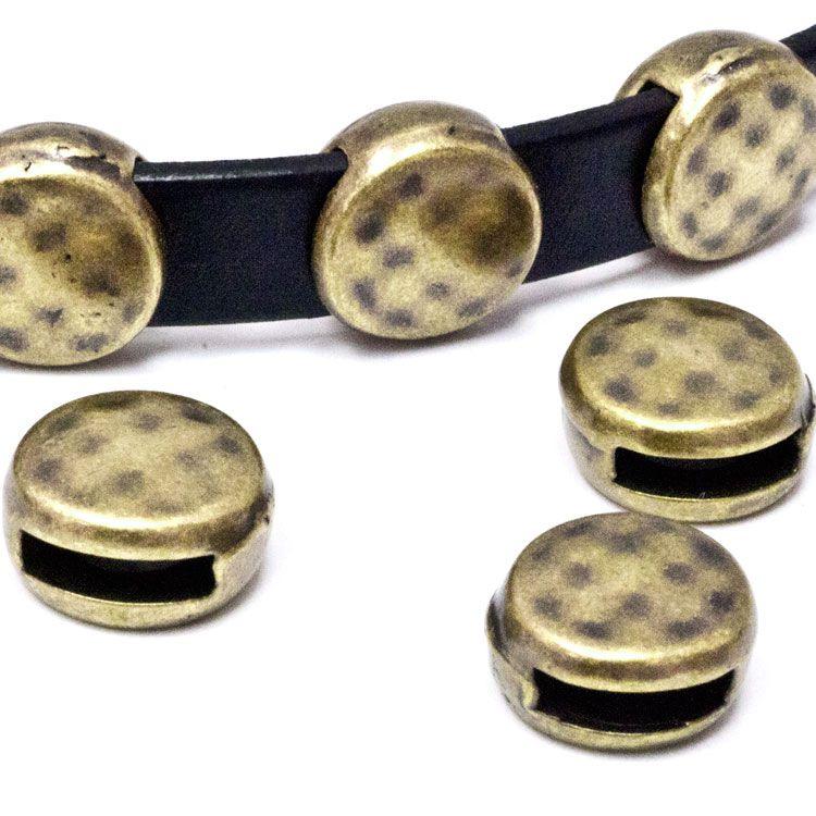 14 x 14mm Round Spacer Bead for Flat Leather - Antique Brass - Too Cute Beads