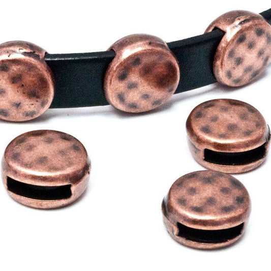 14 x 14mm Round Spacer Bead for Flat Leather - Antique Copper - Too Cute Beads
