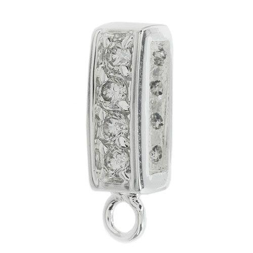 Pave Slice Bail for Licorice Leather - Bright Silver with Crystal - Too Cute Beads