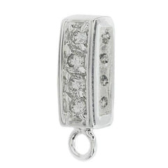 Pave Slice Bail for Licorice Leather - Bright Silver with Crystal - Too Cute Beads