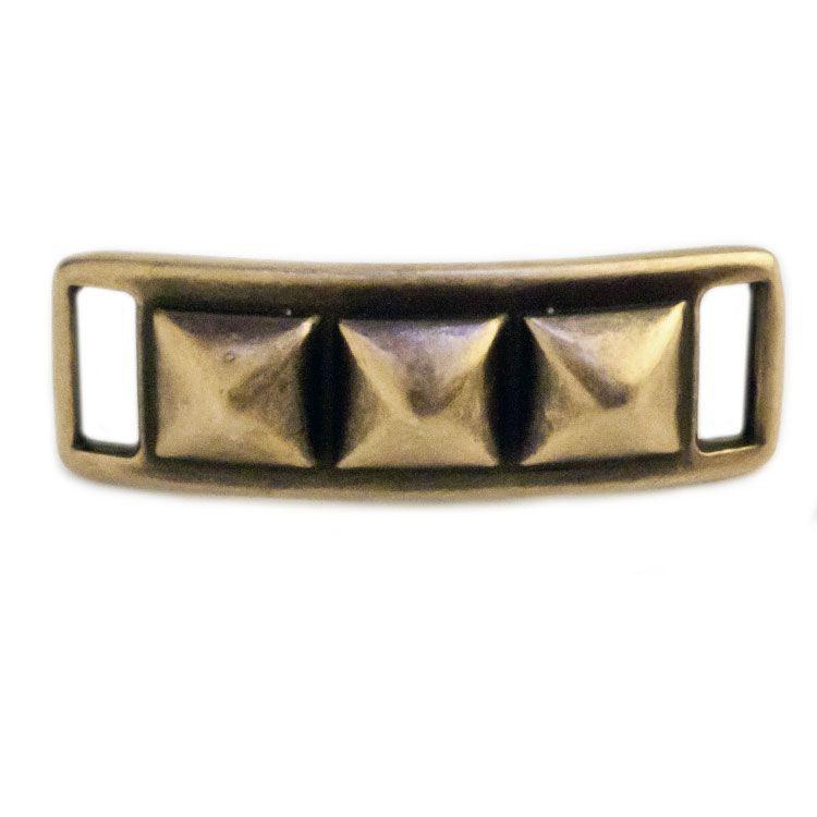 42 x 18mm Spiked Bracelet ID Bar for Flat Leather - Antique Brass (1 Piece) - Too Cute Beads