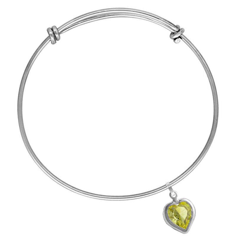 Silver Bangle with Swarovski Heart Charm - Too Cute Beads