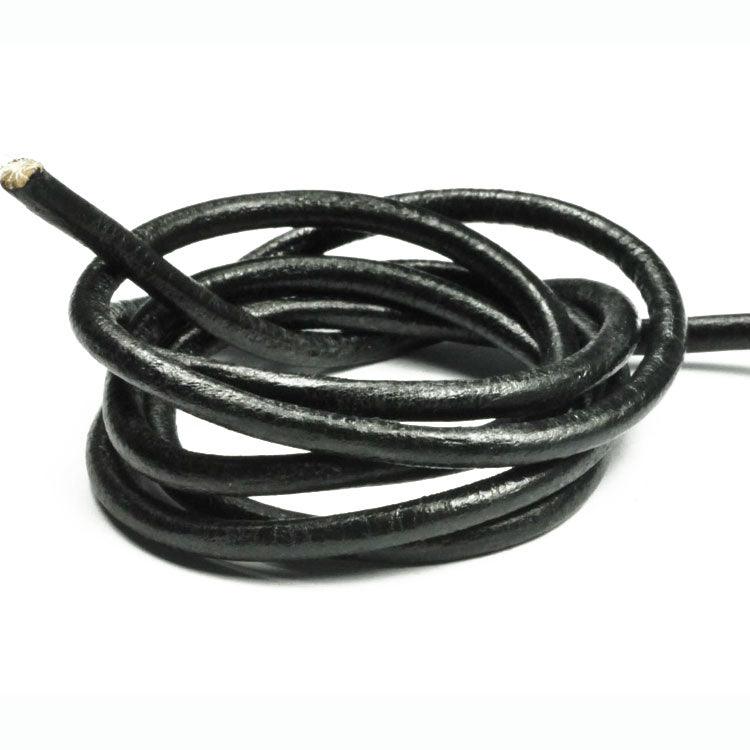 4mm Round Greek Leather - Black (Sold by the Inch)