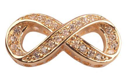 Bead Thru Infinity Symbol 25x12mm Gold Plate with Crystal CZ (1 Piece)