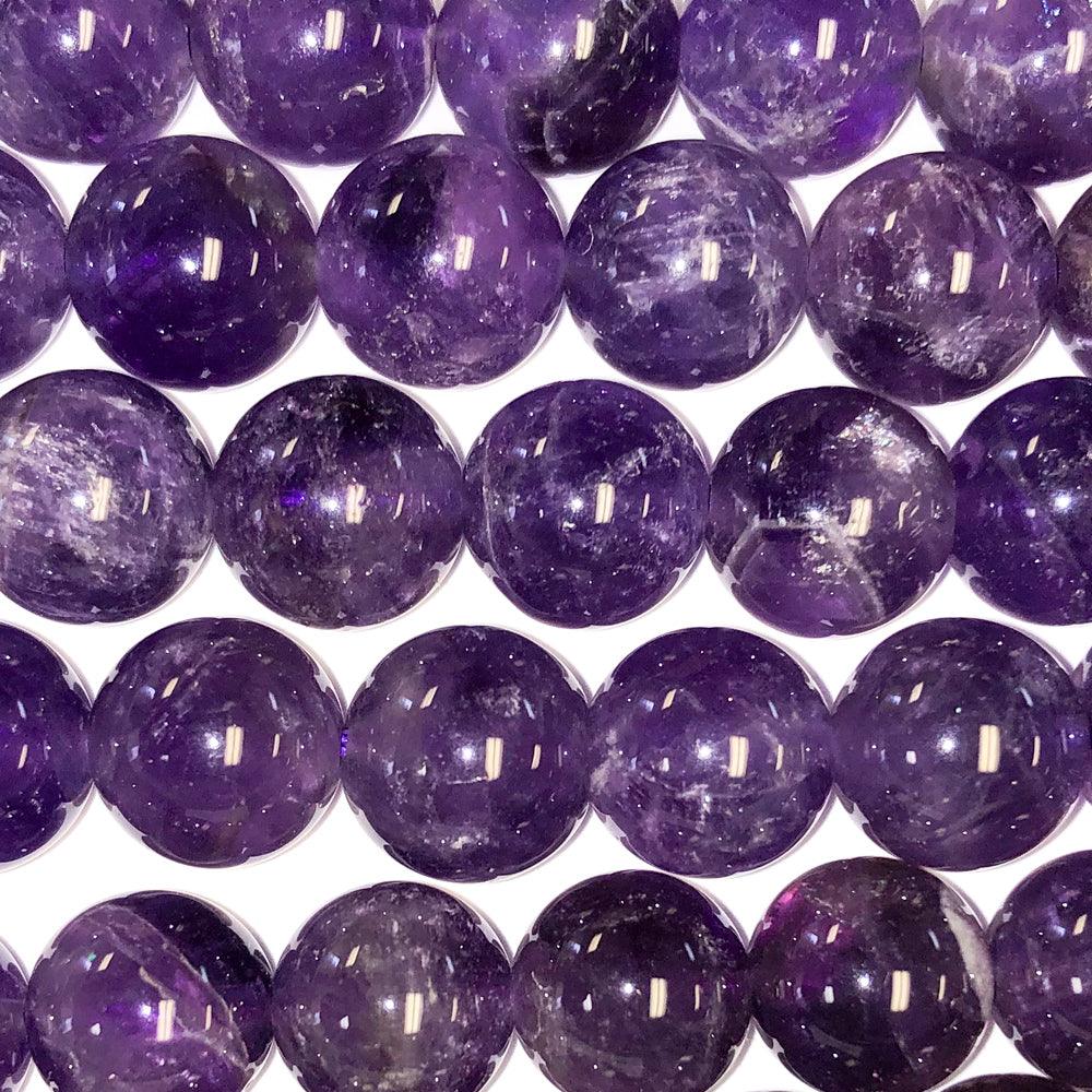 10mm Round Grade A Gemstone Beads - Amethyst (Pack of 10) - Too Cute Beads