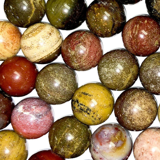 10mm Round Grade A Gemstone Beads - Apple Jasper (Pack of 10) - Too Cute Beads