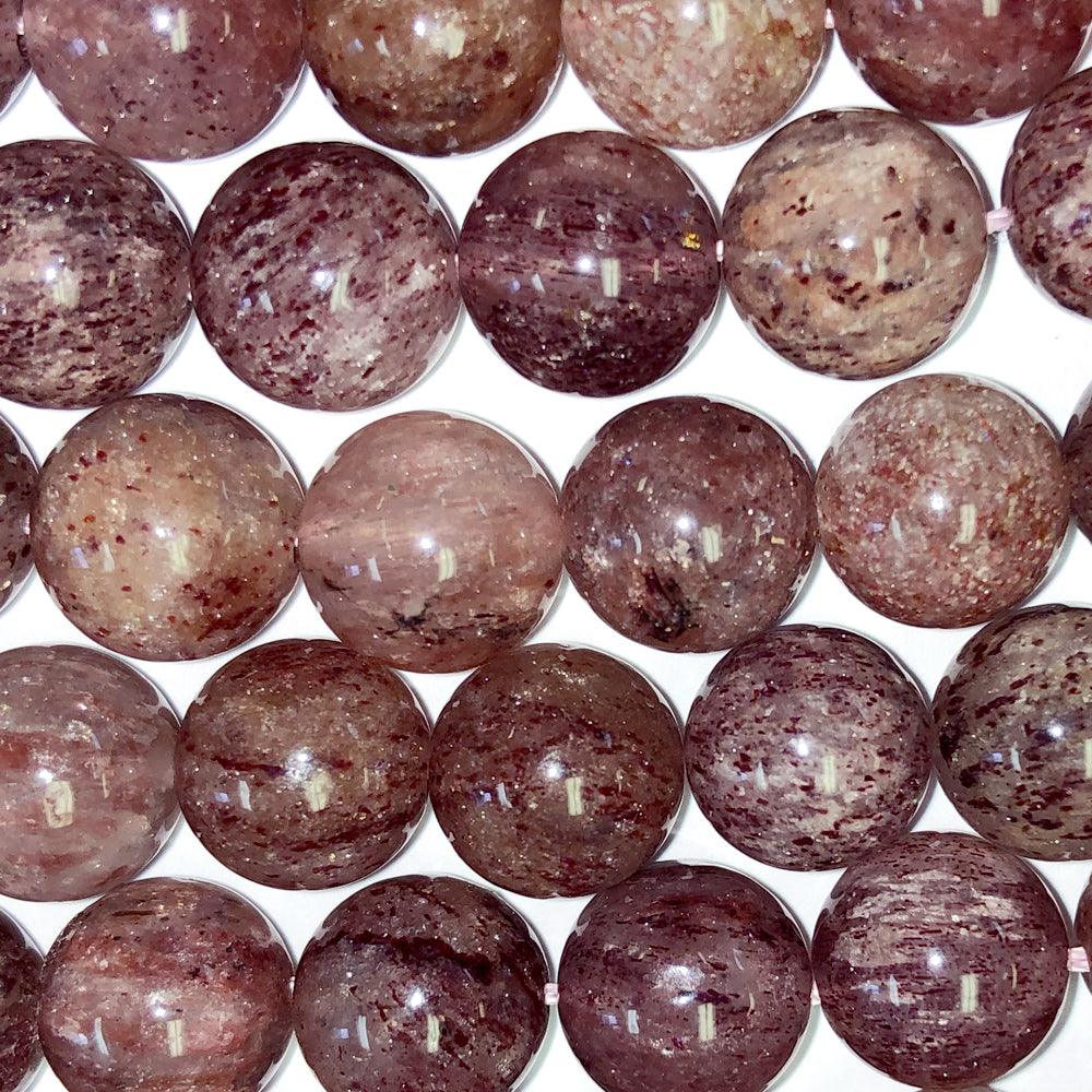 10mm Round Grade A Gemstone Beads - Strawberry Quartz (Pack of 10) - Too Cute Beads