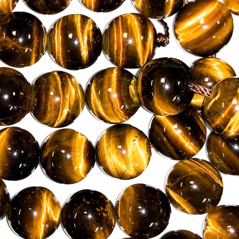 10mm Round Grade A Gemstone Beads - Tigers Eye (Pack of 10) - Too Cute Beads