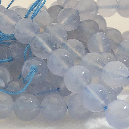 8mm Round Gemstone Beads - Blue Chalcedony (10 Pack) - Too Cute Beads