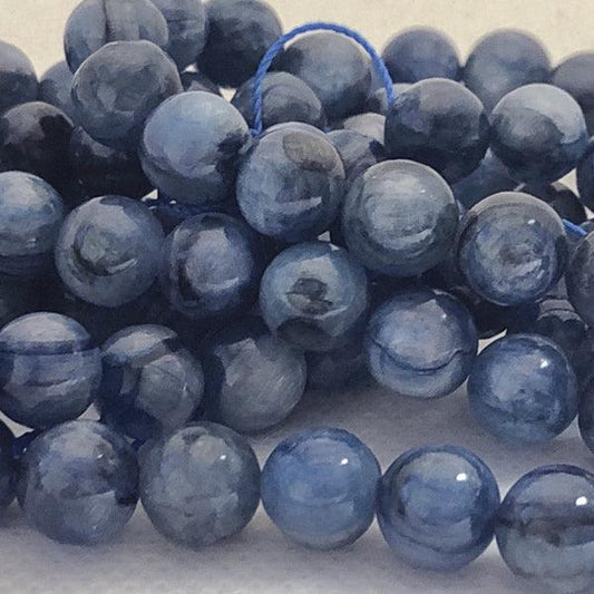 8mm Round Gemstone Beads - Blue Kyanite (10 Pack) - Too Cute Beads