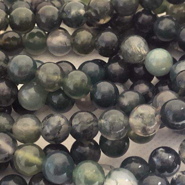 8mm Round Gemstone Beads - Green Moss Agate (10 Pack) - Too Cute Beads