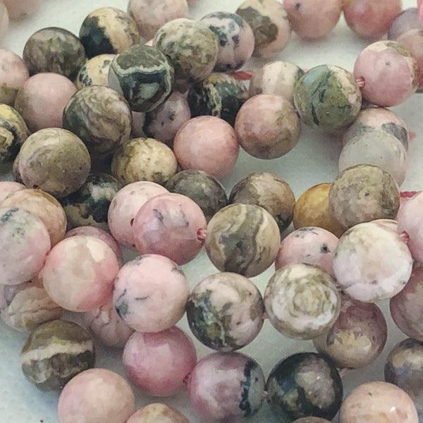 8mm Round Gemstone Beads - Natural Rhodochrosite (10 Pack) - Too Cute Beads