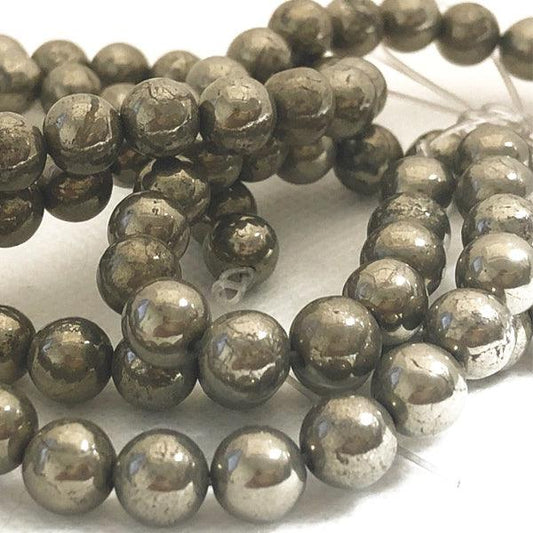 8mm Round Gemstone Beads - Pyrite (10 Pack) - Too Cute Beads