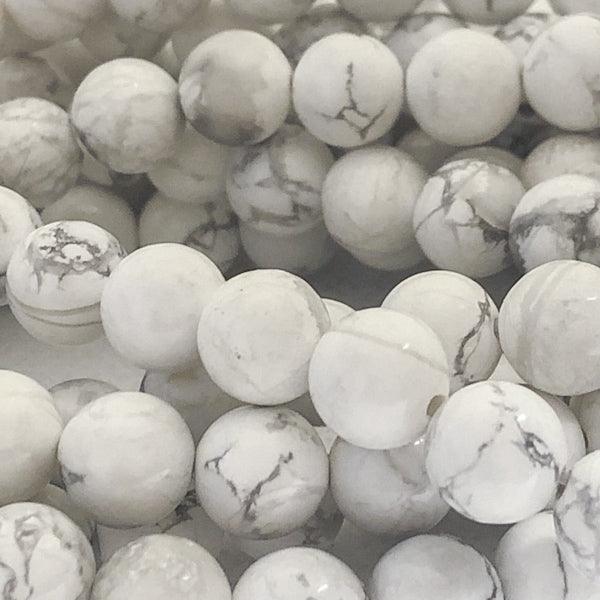 8mm Round Gemstone Beads - White Howlite (10 Pack) - Too Cute Beads