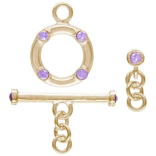 18K Gold Filled 11mm Crystal Toggle - Light Amethyst - Too Cute Beads