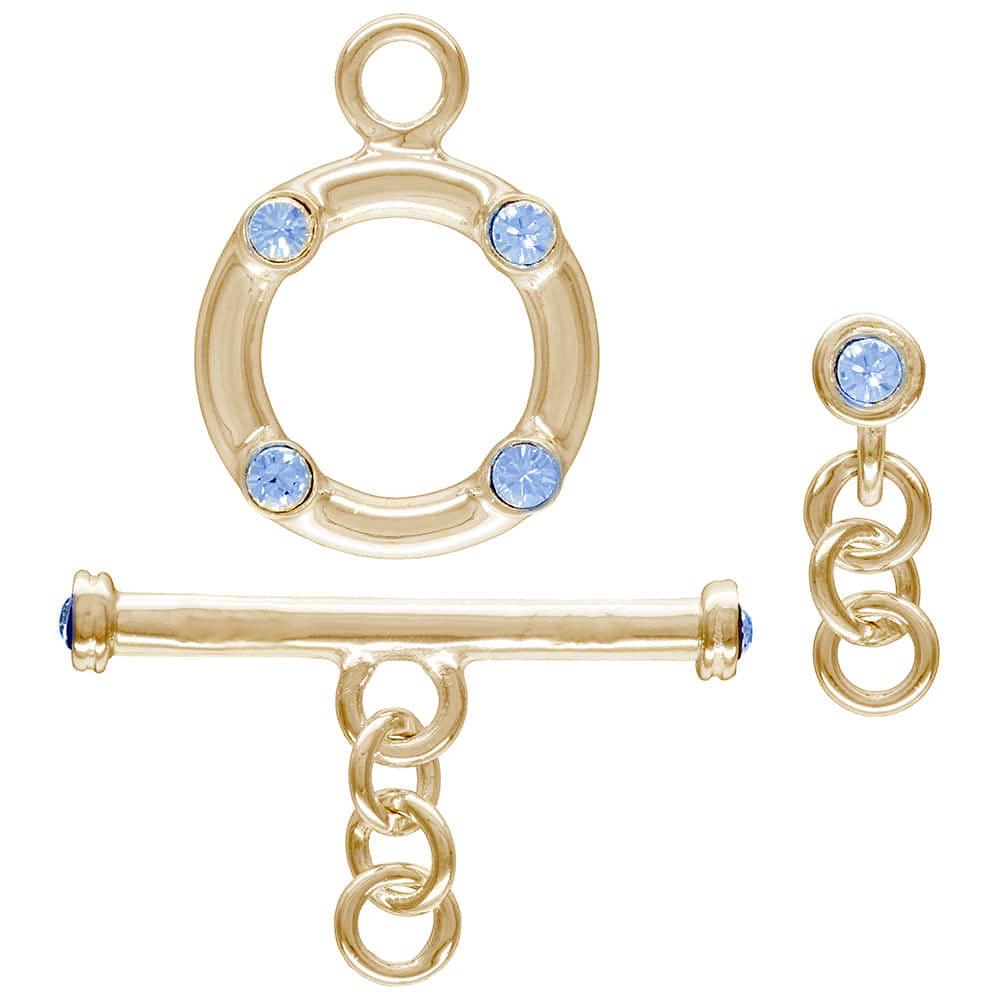 18K Gold Filled 11mm Crystal Toggle - Light Sapphire