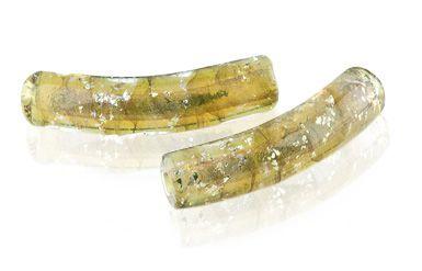 Lampwork 7x33 Glass Tube Bead in Golden Luster - Too Cute Beads