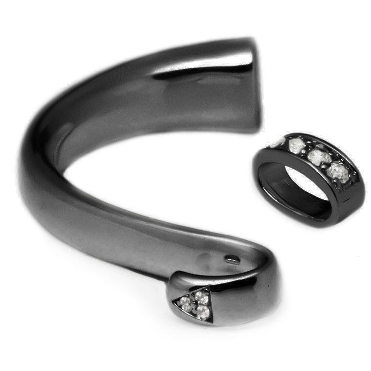 Black Ruthenium Plated Half Cuff with Matching Slice Spacer - Pave - Too Cute Beads