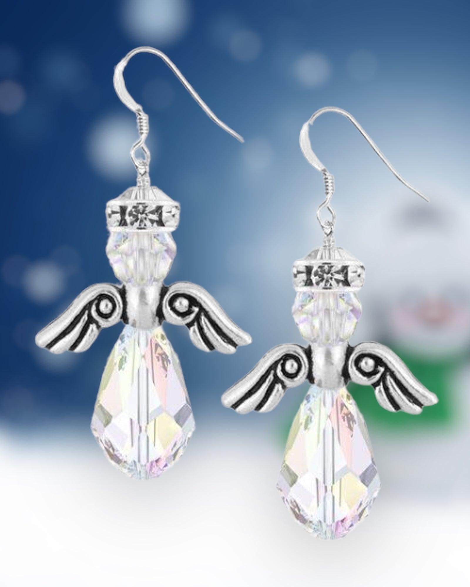Swarovski Angel Earring  with Pewter Wings - Christmas Jewelry Making Kit