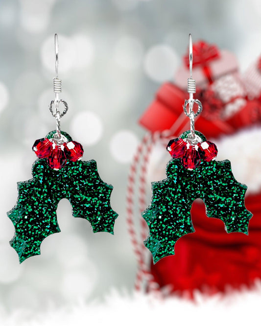 Holly Christmas Earrings - Christmas Jewelry Making Kit - Too Cute Beads