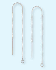 925 Sterling Silver Box Chain Ear Threader with Center U-Bar and Open Ring (Sold per pair) - Too Cute Beads