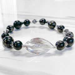 Silver Leaf Natural Jet and Pyrite Gemstone Bracelet Kit - Too Cute Beads