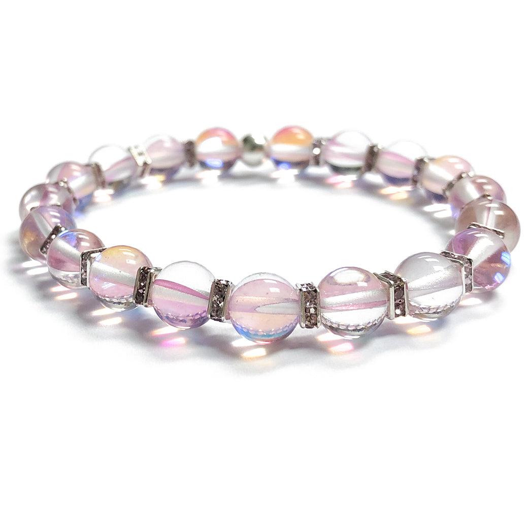 20 inch 6 mm Silver Plated and Pink Mermaid Beads
