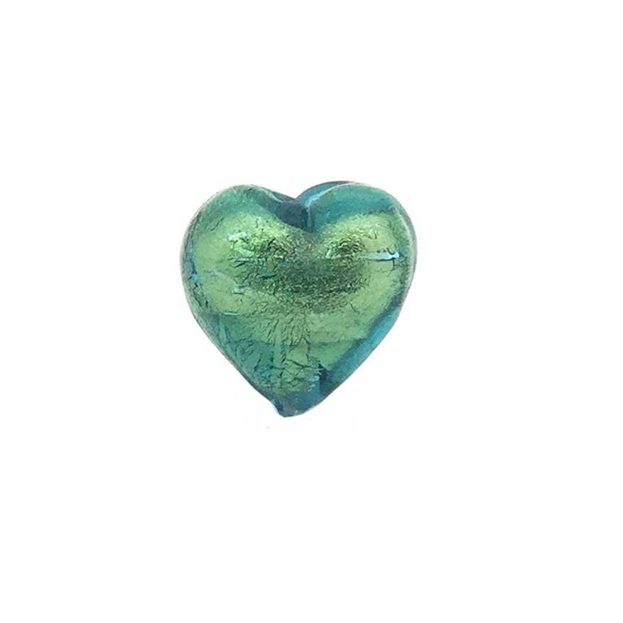 12mm Murano Heart Beads - Gold Foiled Aquamarine