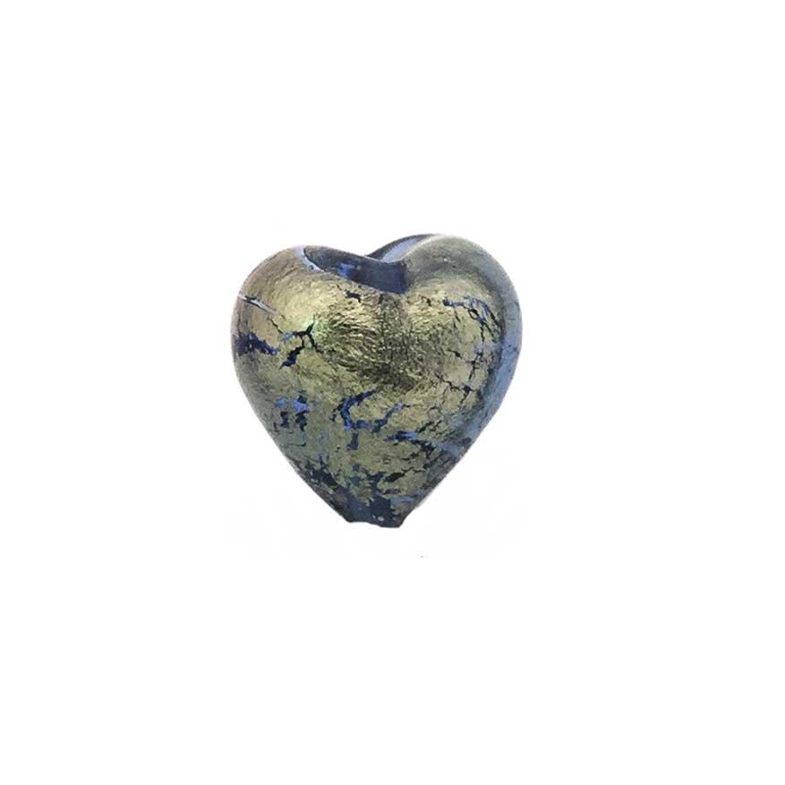 12mm Murano Heart Beads - Gold Foiled Sapphire