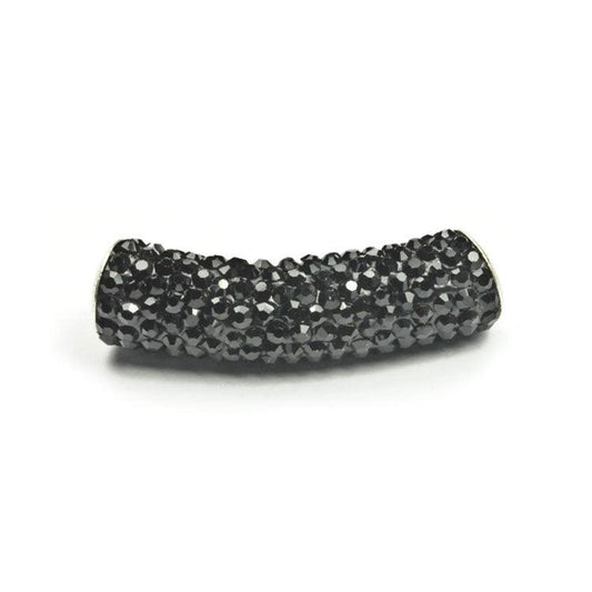 Pave Curved 36mm Tube Bead with 5mm Hole - Jet (1 piece) - Too Cute Beads
