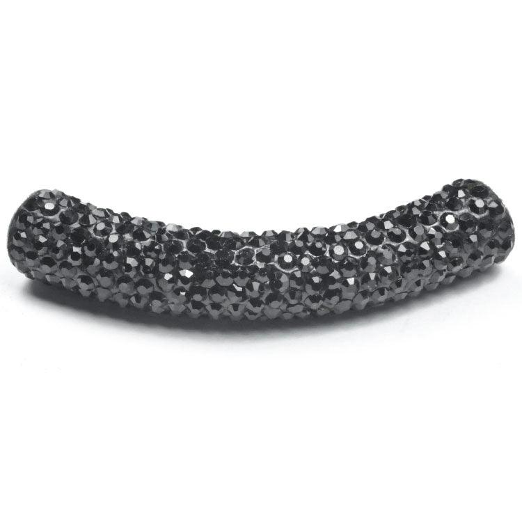 Pave Curved 52mm Tube Bead with 5mm Hole - Jet (1 piece)