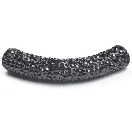Pave Curved 52mm Tube Bead with 5mm Hole - Jet (1 piece) - Too Cute Beads