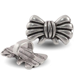 30 x 10.5mm Bow Spacer - Antique Silver for Licorice Leather (1 piece) - Too Cute Beads