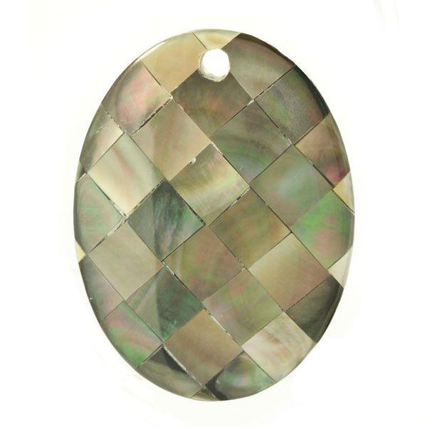 45mm Abalone Shell Pendant - Oval Natural Tone - Too Cute Beads