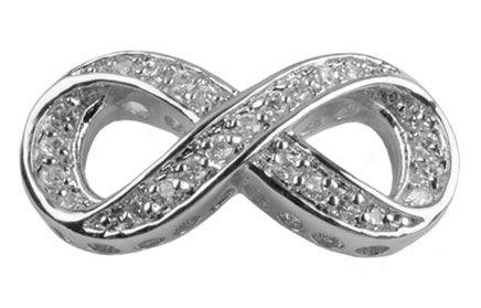 Bead Thru Infinity Symbol 25x12mm Silver Plate with Crystal CZ (1 Piece) - Too Cute Beads