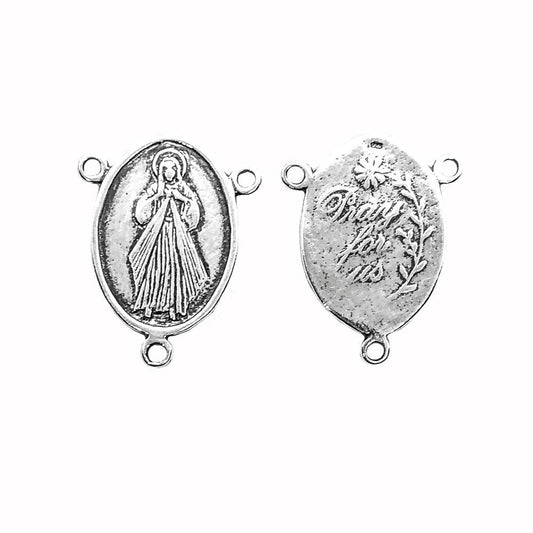 25mm .925 Sterling Silver Pray for us Rosary Station (1 Piece) - Too Cute Beads