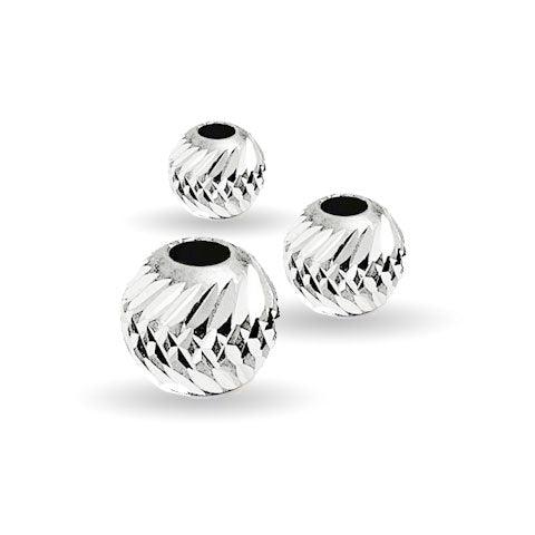 .925 Sterling Silver Diamond V-Cut Round Beads - Too Cute Beads