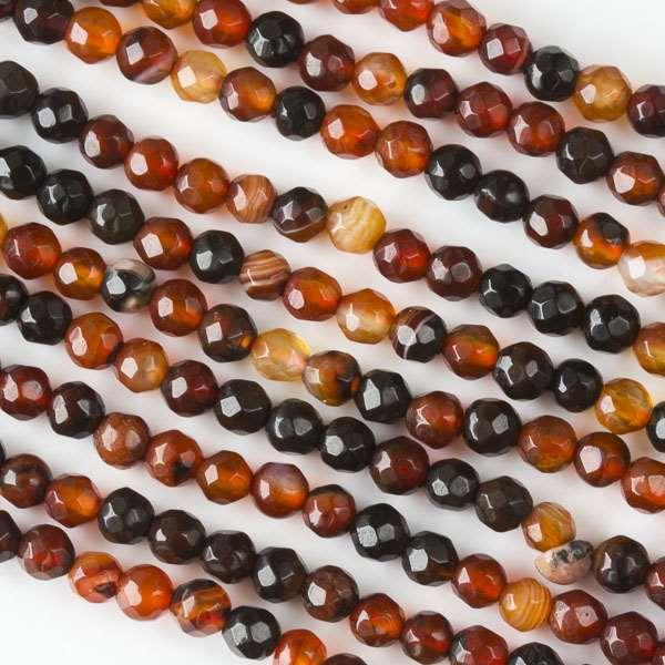 4mm Round Grade A Gemstone Beads - Faceted Red and Black Agate (Pack of 10) - Too Cute Beads