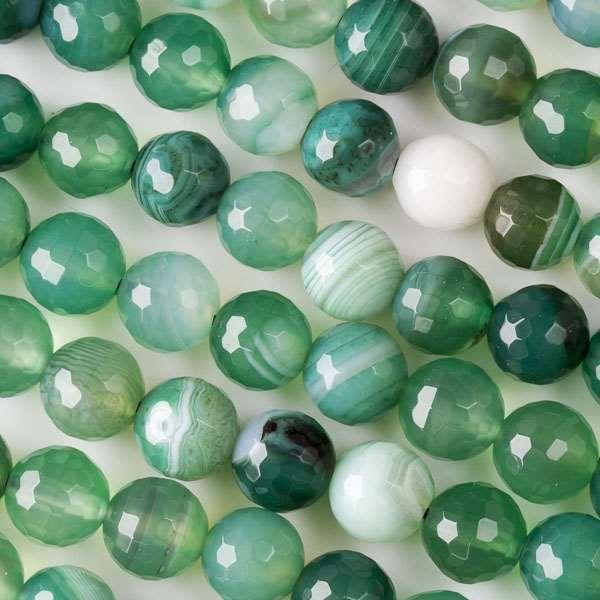 8mm Round Grade A Gemstone Beads - Faceted Green Stripe Agate (10 Pack) - Too Cute Beads