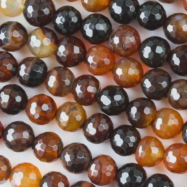 8mm Round Grade A Gemstone Beads - Faceted Red and Black Agate (10 Pack)